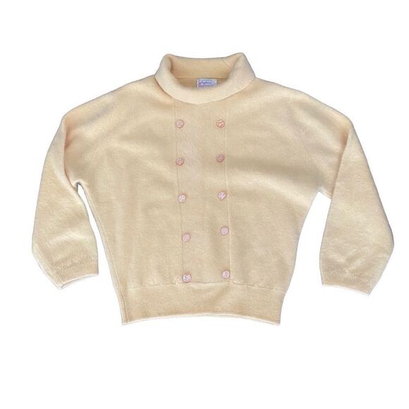 ANGELON by DARLENE Cowl Neck Wool Angora Yellow Pullover Sweater 36 Vintage - Picture 1 of 5